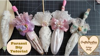 Diy Parasol Embellishment Christmas Ornament decor Fabric crafts Umbrella how to make Shabby Chic [upl. by Aiam123]