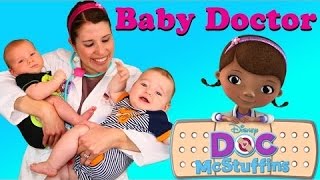 Baby Doctor Newborn Check Up 2 Babies Dr Sandra McStuffins Hospital Visit Shots Weight DisneyCarToys [upl. by Rebmaed682]