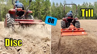 Disc Harrow vs Tiller on Plowed Field With Hydrostatic Compact Tractor [upl. by Ziza727]