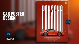 Porsche Car Poster Design in Adobe Photoshop posterdesign graphicdesign artizen [upl. by Calva191]