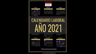 CALENDARIO LABORAL 2021  Días Festivos Nacionales para 2021 ¡DEBES VERLO [upl. by Takakura]