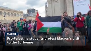 ProPalestine students protest Macrons visit to the Sorbonne [upl. by Nayrb]