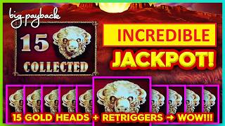 ALL 15 HEADS → One of MY BIGGEST JACKPOTS on Buffalo Gold Wonder 4 Boost Slots [upl. by Elon]