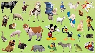 Learn Farm Animals Names and Sounds  With Cartoon characters for kids [upl. by Waki]