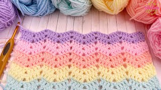 EASY Crochet Blanket  Mini Ripple  Chevron Stitch 🌸 One Row Repeat Pattern [upl. by Faires761]