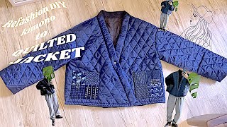 Making a QUILTED JACKET out of a kimonoQUILT COAT TUTORIAL pattern 着物リメイクㅣmadebyaya [upl. by Buddy]