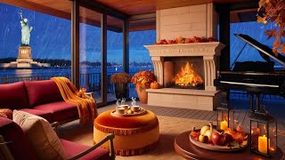 Relaxing Jazz Playlist 🎷 Crackling Fireplace amp Rain Sounds for Comfort 5 [upl. by Anelah]