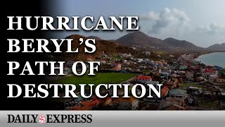 Hurricane Beryl Aerial footage shows destruction on island of Carriacou in Grenada [upl. by Leamse]