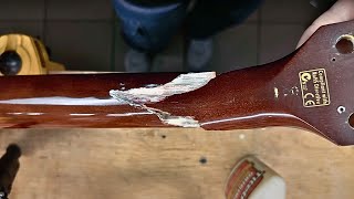 How to repair heavily damaged guitar neck  Guitar head broken [upl. by Nnylatsyrk]