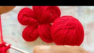 Tutorial de flores de cinco patels de rosa roja a crochet para principiantes🌹 [upl. by Sigismond]