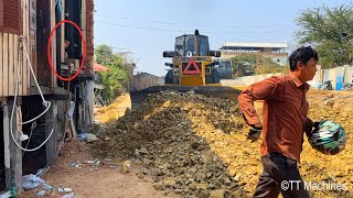 FULL ATION  Great Job Team KOMATSU Bulldozer Spreading Stone Building New Foundation Village Road [upl. by Filipe371]