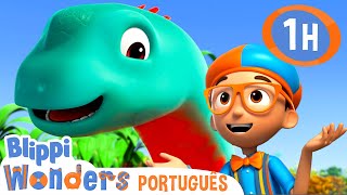 🦖 Blippi Encontra um Dinossauro GIGANTE 🦖  1 HORA DO BLIPPI  Desenhos Animados em Português [upl. by Ecinahs956]