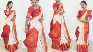 Traditional Bengali Atpoure Saree Draping For Durga Puja [upl. by Mouldon]