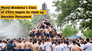 The Naval Academy’s Class of 2024 begins its climb up Herndon Monument [upl. by Ecirtram]