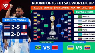 🔴 FIFA Futsal World Cup 2024 Round of 16 Results  Bracket  Topscorers as of 27 Sep 2024 [upl. by Adnahsor]