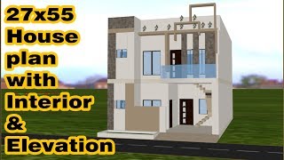 27x55 House plan with Interior amp Elevation [upl. by Shell823]