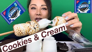 ASMR EATING OREOS AND COOKIES amp CREAM MARSHMALLOWS ROASTED STUFFED MARSHMALLOWS 먹방 asmr mukbang [upl. by Yrtua]