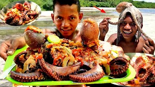 Catching Seafood 🐙🦀 Giant Octopus curry spicy  Cooking octopus for eating day10 [upl. by Andrei]