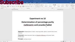 Determination of  purity of Mefenamic acid and Diclofenac sodium tabletspowder  PHARM 316 [upl. by Aisel858]