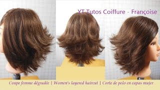 Coupe cheveux dégradée Femme  Layered Bob haircut  Corte de pelo en capas mujer [upl. by Nosro617]