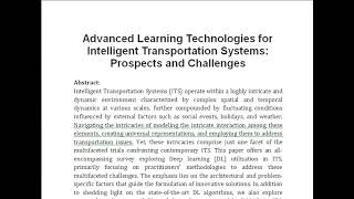 Advanced Learning Technologies for Intelligent Transportation Systems Prospects and Challenges [upl. by Sulohcin]