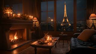 Parisian Serenade Fireplace Ambiance with a View of the Illuminated Eiffel Tower [upl. by Ecnaralc458]