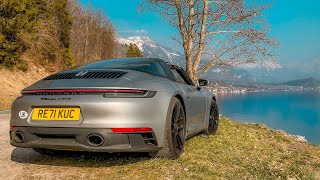 Porsche 911 Targa GTS 992 Review  London To Switzerland Roadtrip 🇨🇭 [upl. by Ahsimet]