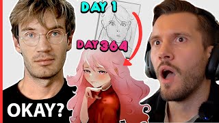 PRO ARTIST REACTS ON PEWDIEPIE 1 YEAR DRAWING EVOLUTION [upl. by Jaynell229]