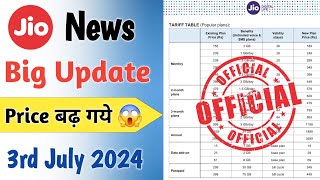 Jio Recharge Price increase 2024  Jio Price Hike Jio New Plans increase 3rd July 2024Jio New Plan [upl. by Azil906]