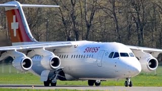 Swiss Avro RJ100  Takeoff at airportBernBelp HD [upl. by Eciram]