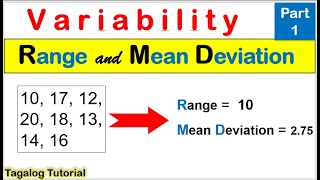 Tagalog How to calculate range and mean deviation measureofvariability ungroupeddata PART 1 [upl. by Atiekal]