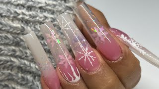 Pink Winter Nails ❄️  Christmas Nails  Acrylic Nail Tutorial [upl. by Tizes]