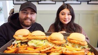 CRISPY CHICKEN SANDWICH w Baked Fries MUKBANG  Karlee amp Josh QampA [upl. by Saylor]