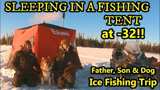 SLEEPING ON A LAKE IN A FISHING TENT at 32 DEGREES FISHING TENT turned HOT TENT  EPIC TRIP [upl. by Maccarthy]