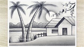 How to draw Sunset Scenery with Pencil Shading Pencil Drawing for beginners [upl. by Carrew]