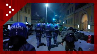 Disordini dopo LazioRoma romanisti lanciano bottiglie polizia li carica un fermo [upl. by Nomae]