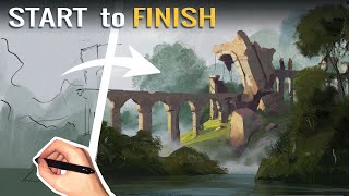 How to Paint and Design a Landscape Environment Digital Painting Tutorial [upl. by Krongold]