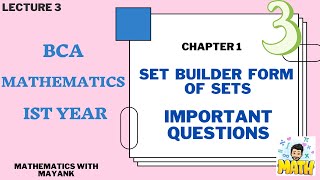 Set builder Form of Sets  Important Questions of set  Bca Maths by Sonam Mam bca mathematics [upl. by Ysset]