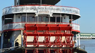 Paddle Wheel Boats Natchez amp Creole Queen barges and ferry on Mississippi River in New Orleans LA [upl. by Lesoj873]