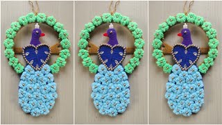 Diy easy woolen flower peacock wall hanging craftwoolen peacock craftHome decoration ideas [upl. by Syst166]