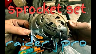 How to replace sprocket set of suzuki raider j pro 110 [upl. by Ydwor]