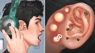 ASMR Pimple blackhead and sebaceous cyst removal for gamer  Massage ear  Tingle animation [upl. by Uis]