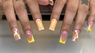 Orange Airbrush French Tip  Watch Me Work  Acrylic Nails [upl. by Fauman855]