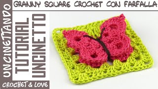 Ti mostro come fare un quadrato alluncinetto con una farfalla al centro  Crochet Tutorial [upl. by Fokos]