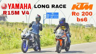 KTM RC 200 BS6 VS YAMAHA R15M V4 LONG RACE HIGHWAY BATTLE SHUBHAM YADUVANSHI [upl. by Nnylannej263]