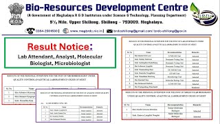 Result Notice for various posts BioResources Development Center BRDC Meghalaya [upl. by Radu]