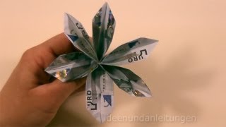 Geldscheine falten Blume  Geldgeschenke basteln  Geld falten Blüte [upl. by Ahsimek]