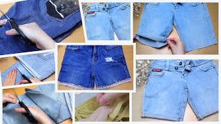 HOW TO CUT DENIM JEANS INTO SHORTSShorts from Old Jeans [upl. by Boigie]