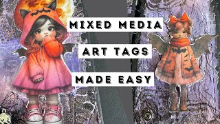 Mixed Media Art Tags Made Easy Using Maremi Small Art Collage Images amp Distress Spritz Sprays [upl. by Annaillil]