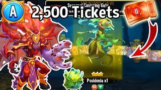 Monster Legends Posidonia  2500 Tickets Treasure Cave Diabolus Hellbringer Cakelius the Tenth 10th [upl. by Frey]